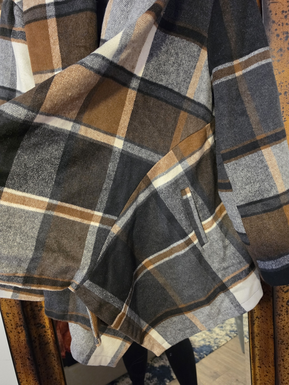 Chicwish Plaid Wool-Blend Pea Coat in Brown, Gray, Cream - Picture 5 of 9